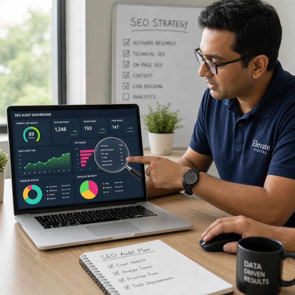 Digital audit dashboard showing online footprint analysis